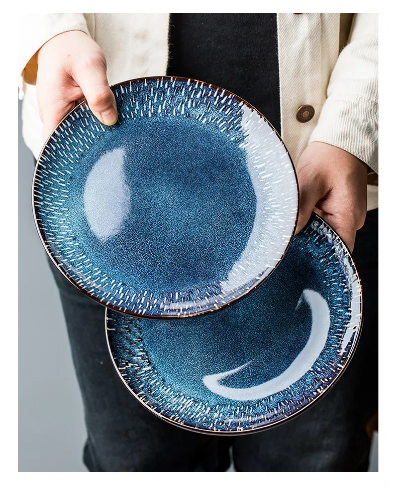 Home Blue Creative Ceramic Dish Round Plate