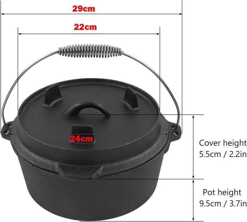 2 in 1 Cast Iron Dutch Oven Camping Pot Frying Pan Skillet Set