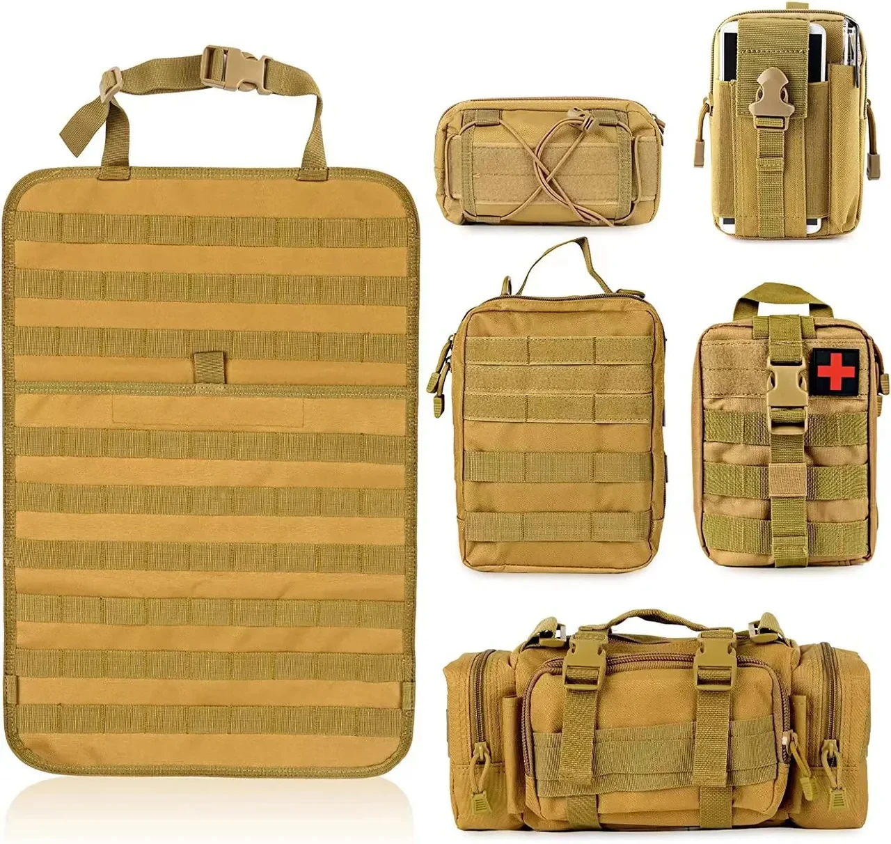 Tactical Backseat Car Organizer + 5 Molle Pouches