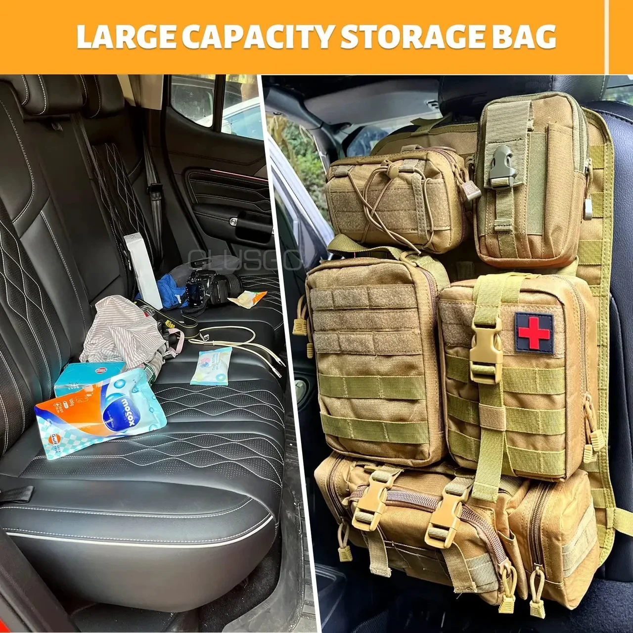 Tactical Backseat Car Organizer + 5 Molle Pouches