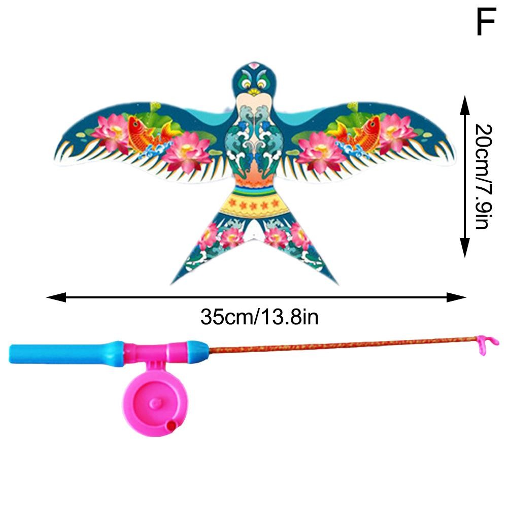Childrens Kite Toy  Cartoon Eagle & Butterfly Foldable Mini Kite with Hand Brake & Fishing Rod