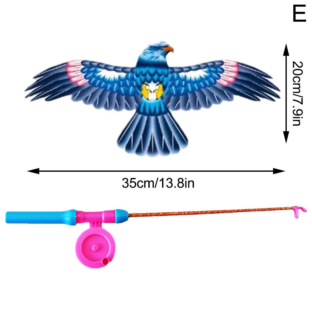 Childrens Kite Toy  Cartoon Eagle & Butterfly Foldable Mini Kite with Hand Brake & Fishing Rod