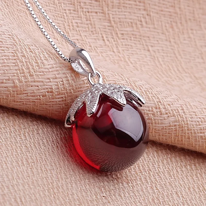 925 Silver Lady Long Pendant Garnet Crystal Pendant