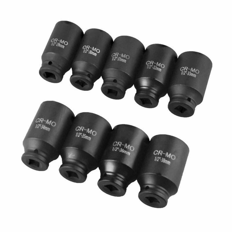 9pcs 1/2" Deep Impact Socket Set Axle Hub Nut Sockets 6-Point Metric