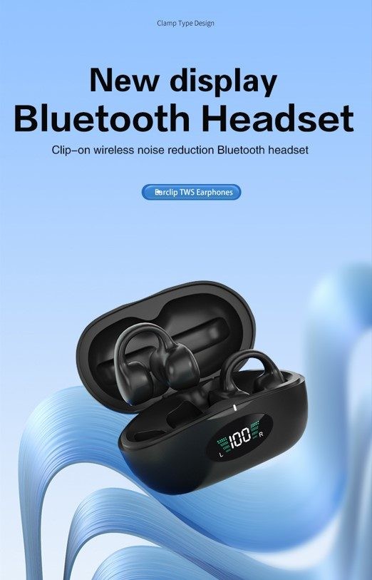 Ear Clip Earphone. HiFi Sound, Bluetooth, Black
