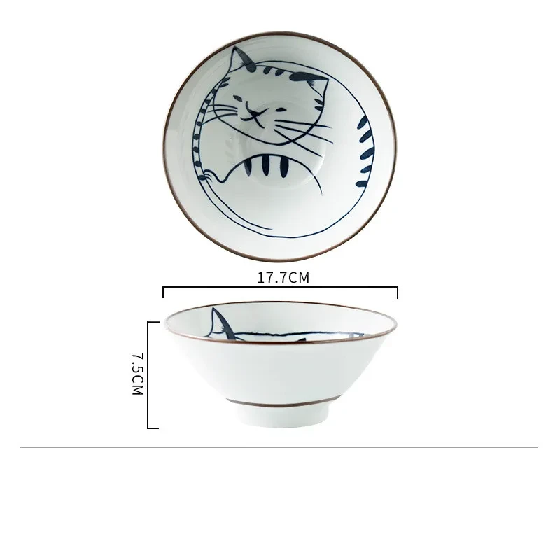 Cute Cat Ceramic Tableware 7 Inch Ramen Bowl Soup Bowl Fruit Salad Noodle Bowl