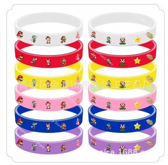 12pcs Super Mario Bros Bracelet Anime Children Silicagel Jewelry Party Decorations Boys Girls Wrist Strap Kids Birthday Gift Toy