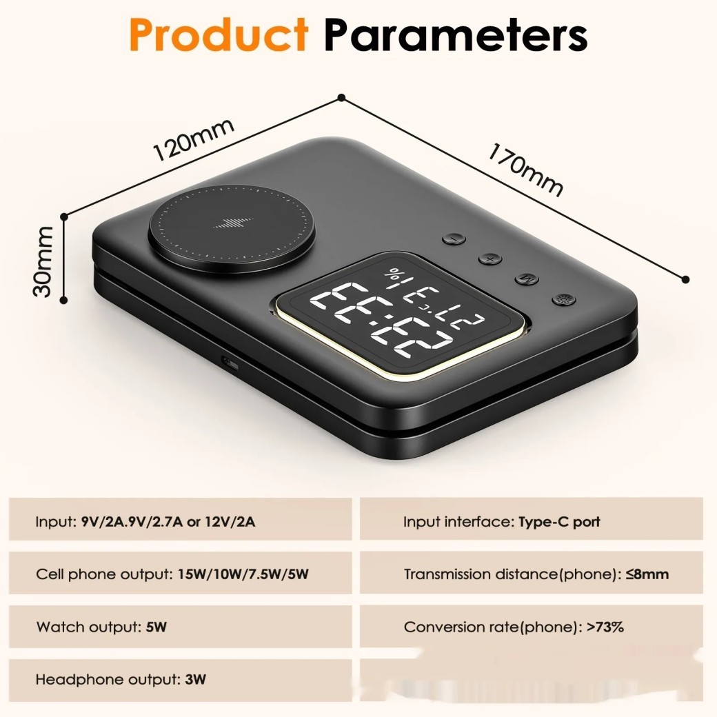 Multifunction Bracket Clock Temperature Suitable Mobile Phone Watch Magnetic Charger