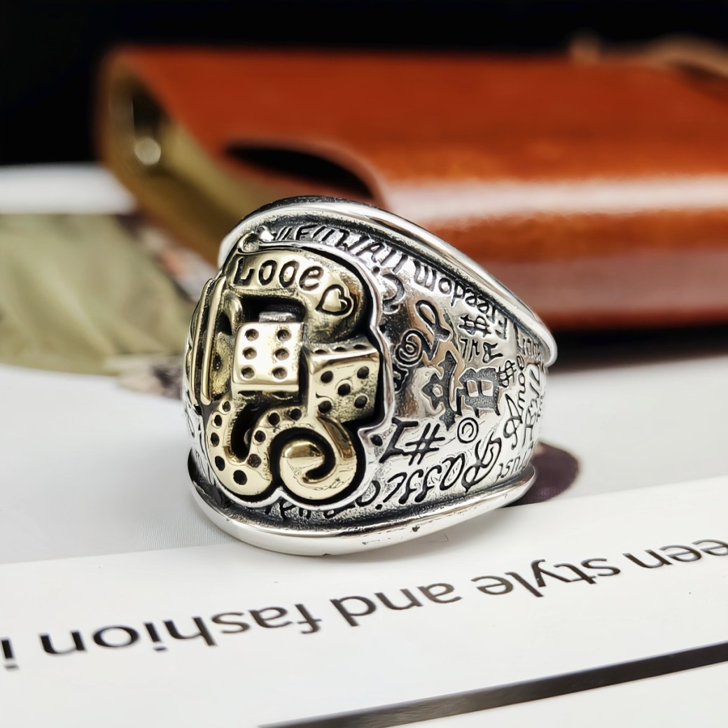 S925 Sterling Silver Hip-hop Street Graffiti Personalized Retro Ring
