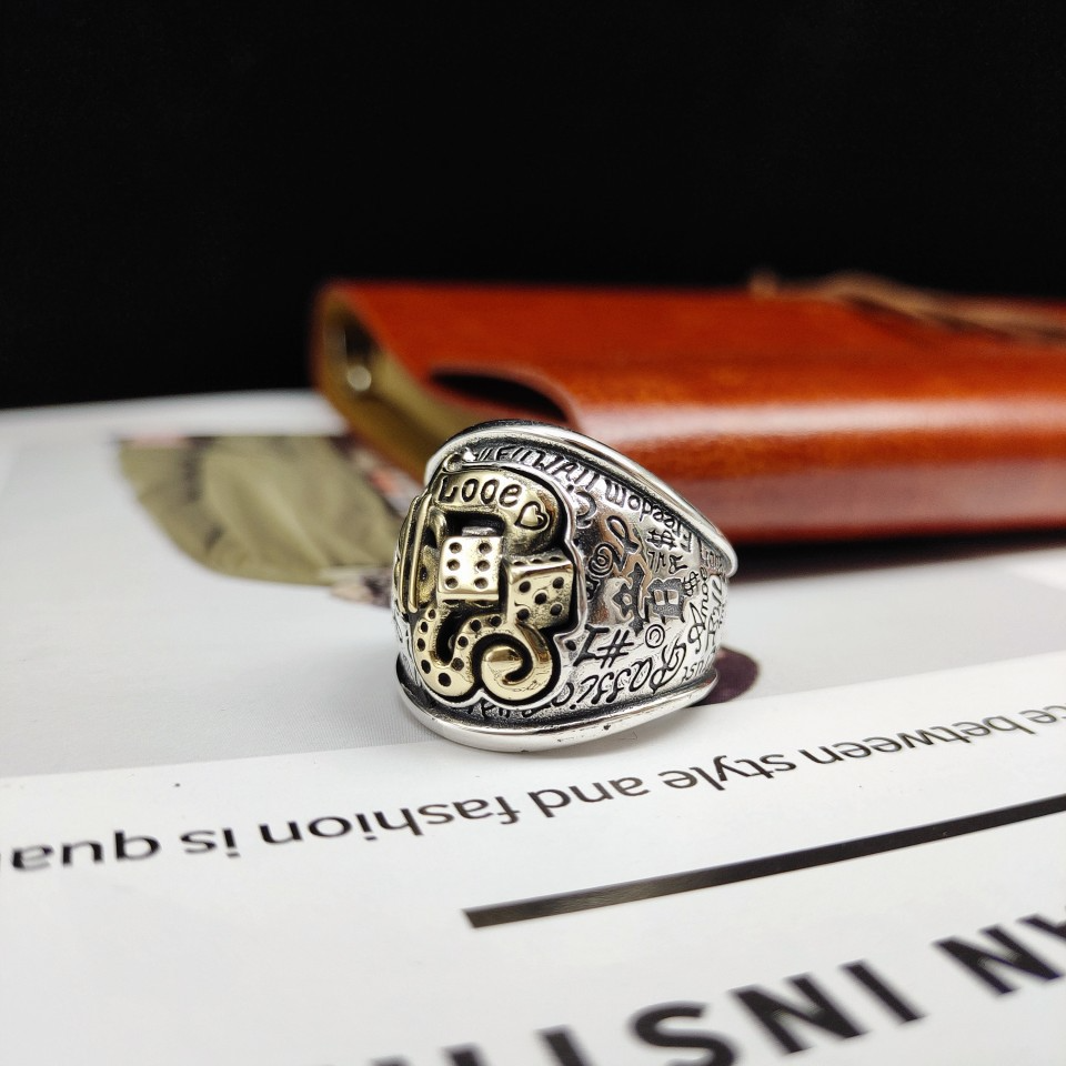 S925 Sterling Silver Hip-hop Street Graffiti Personalized Retro Ring