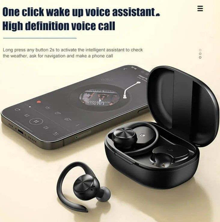 TWS Earphone, with Ear hook. HiFi Sound, Black