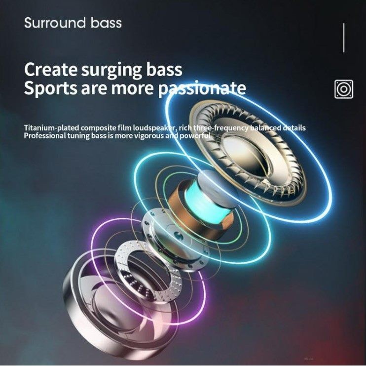 TWS Earphone, with Ear hook. HiFi Sound, Black