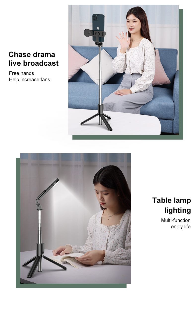 Selfie Stick with Light, Bluetooth Button.