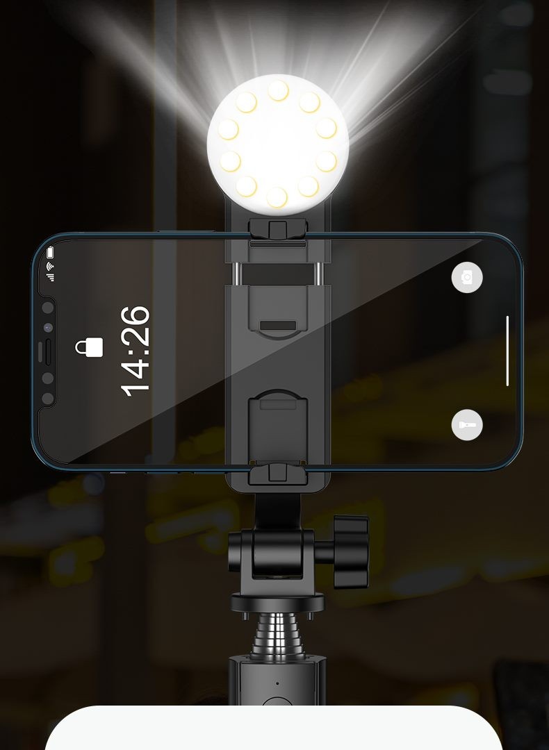 Selfie Stick with Light, Bluetooth Button.