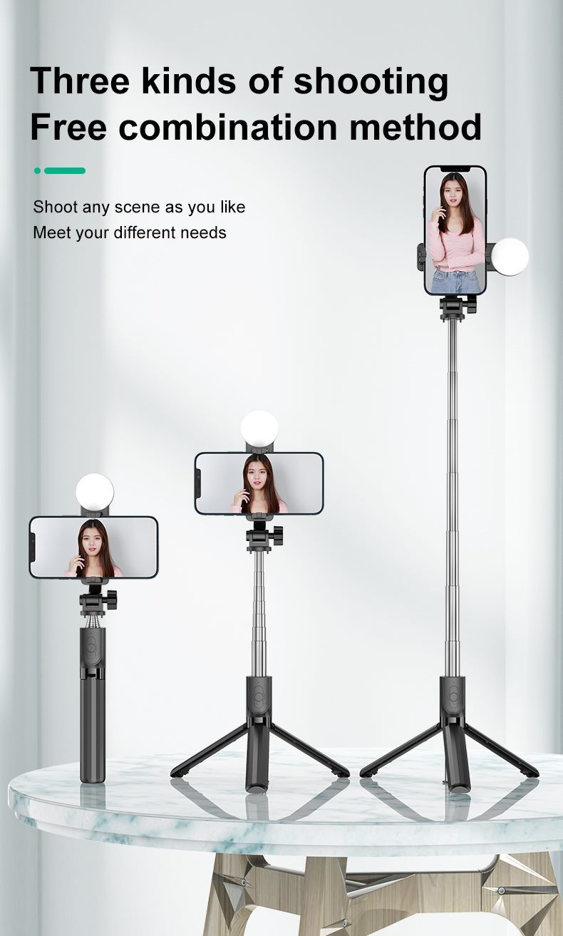 Selfie Stick with Light, Bluetooth Button.