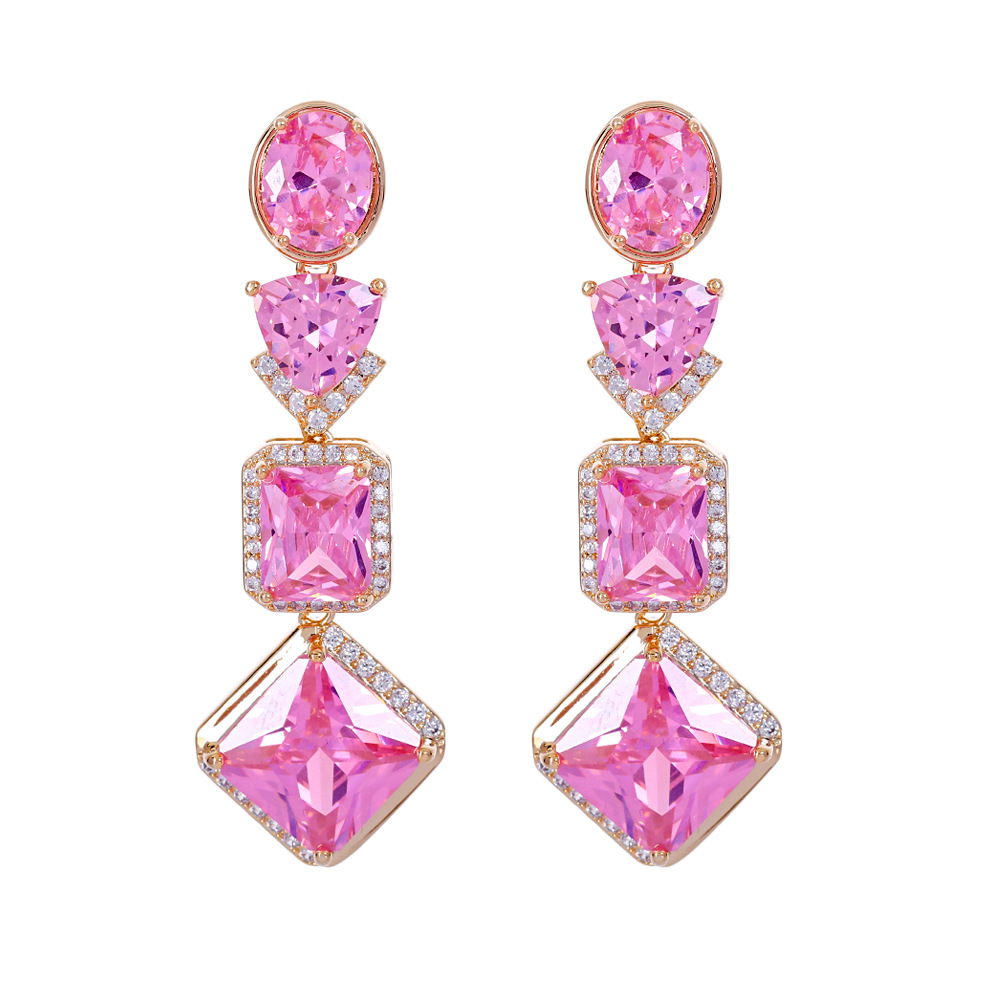 Tassel Geometric Water Drop Color Zircon 18K Gold Luxury Niche Temperament S925 Silver Stud Earrings