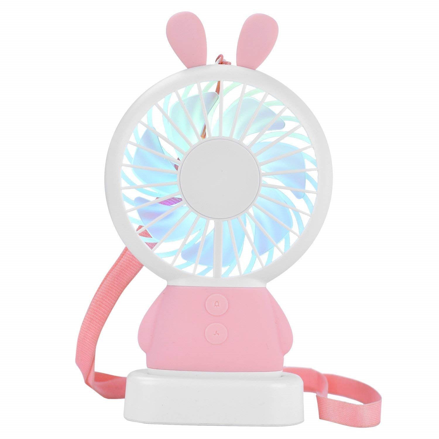 Handheld Fan, Rechargeable Multi-color LED, Pink Rabbit, Gift for Kids