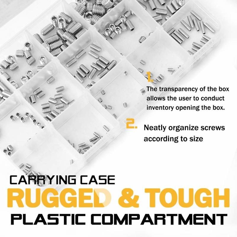 300pcs Hex Allen Head Socket Set Screw Bolts Kit Stainless Steel