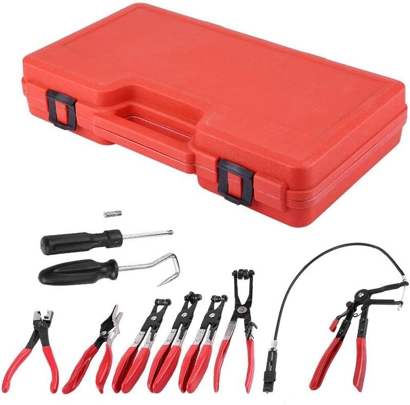 9pcs Flexible Hose Clamp Clip Pliers Set Swivel Jaw Flat Angled Band