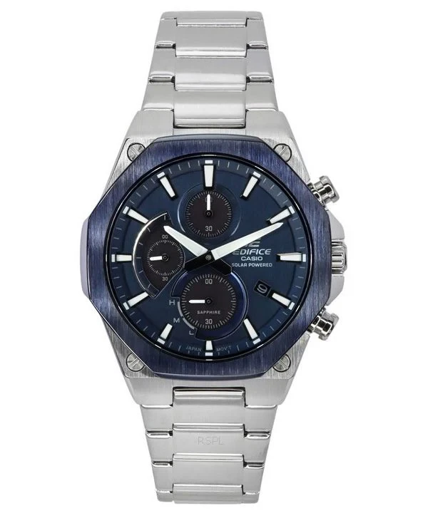 Casio Edifice Analog Slim Line With Sapphire Crystal Chronograph Blue Dial Solar EFS-S570DB-2A 100M Mens Watch