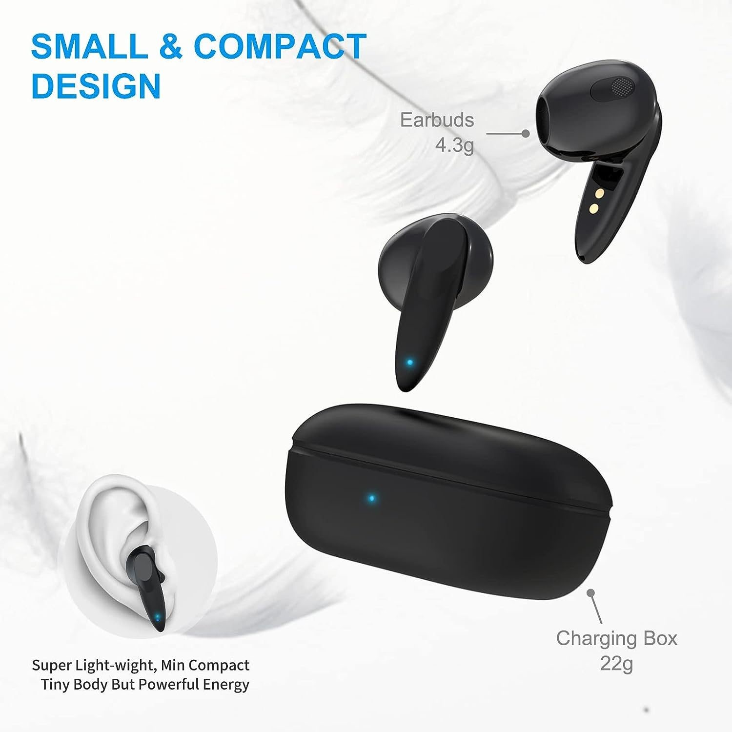True Wireless Stereo Earbuds, HiFi Sound, Black.