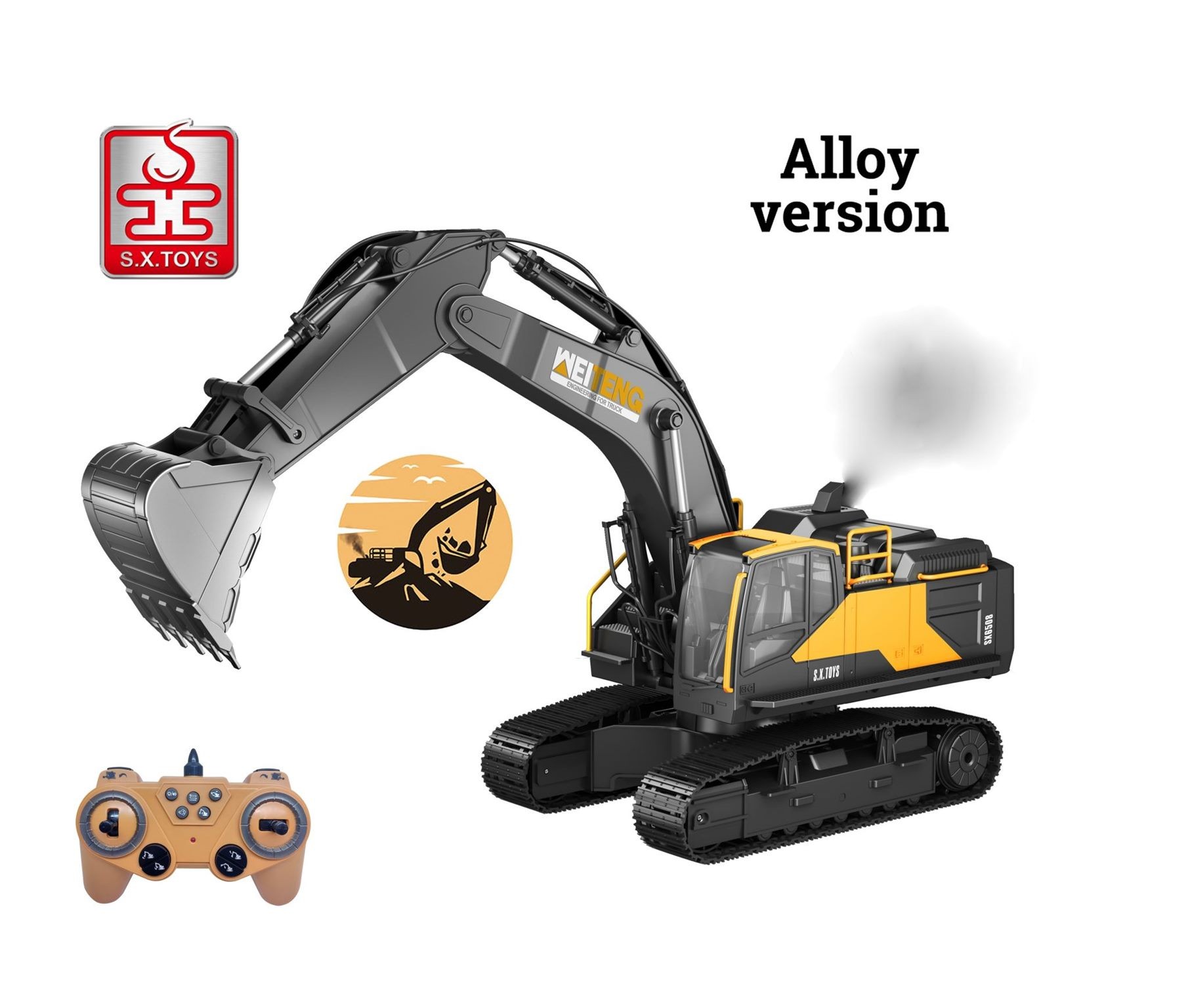 RC excavator Digger, 2.4G, 18CH, Alloy bucket, Smoke simulation
