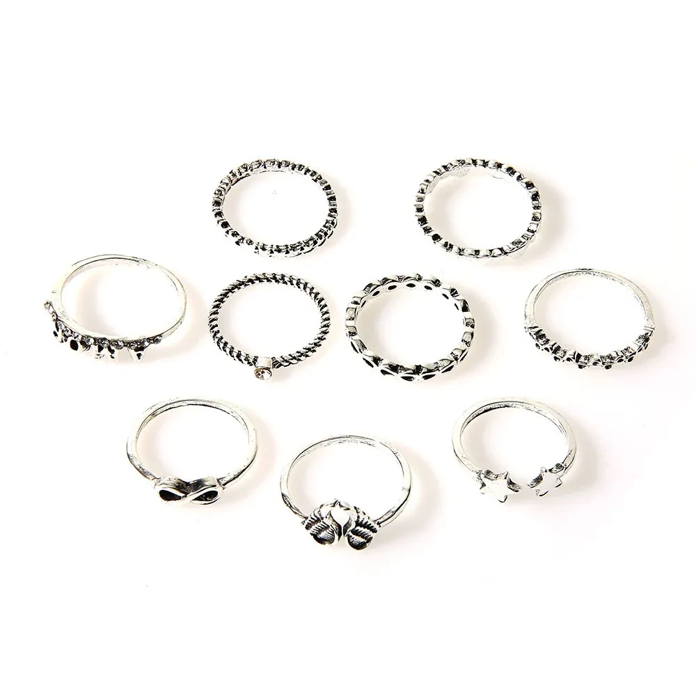 Ancient Silver Wings Five-pointed Star Heart-shaped Cupid AMOR Set Ring