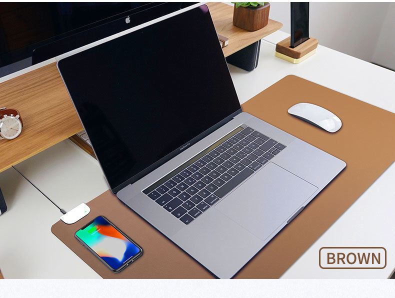 Wireless Fast Charging Large Leather Mouse Pad