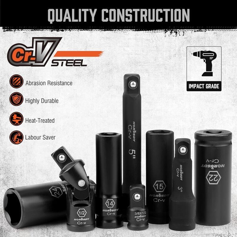 HORUSDY Deep Socket Set 1/2" Drive Extension Bars Adapter