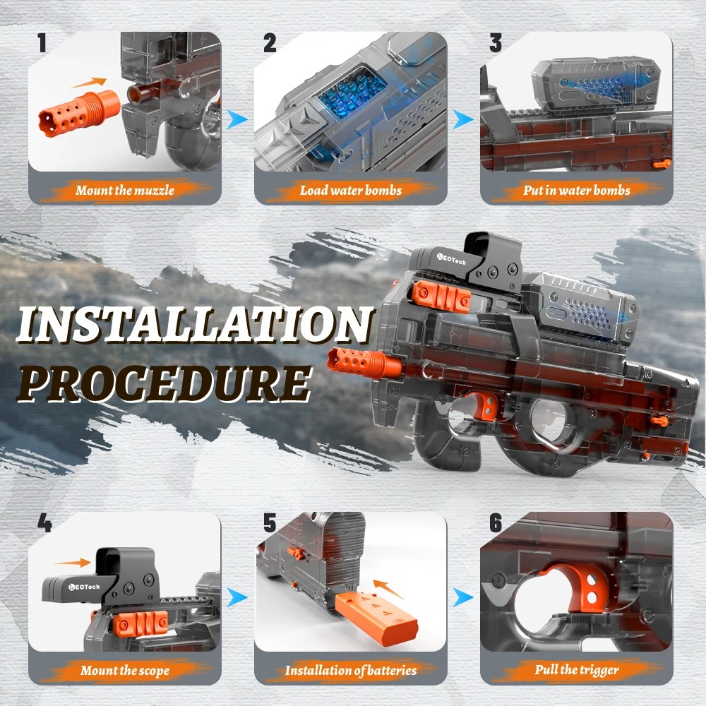 Electric Gel Gun in Transparent Black  Fully Automatic Splatter Ball Toy