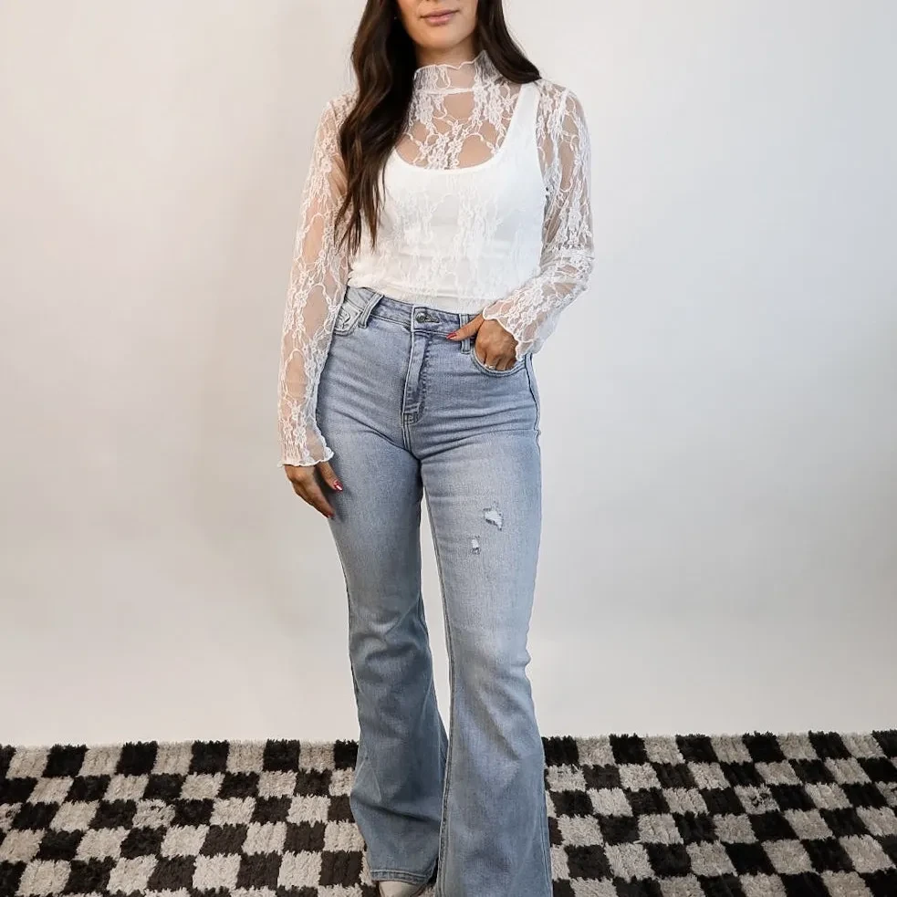 Sheer Mesh Sexy Pure Lace Slim-fit Base T-shirt