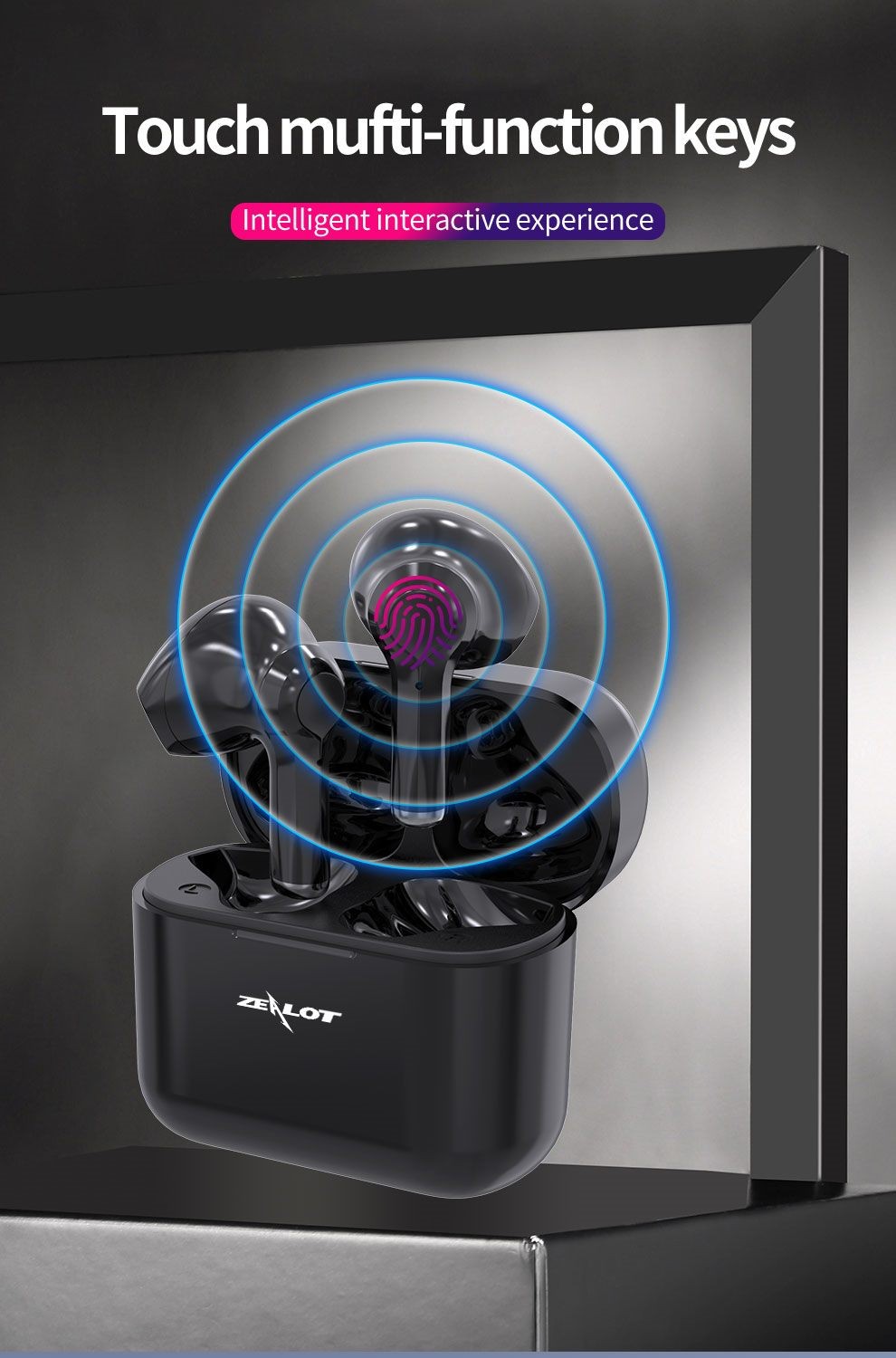 Zealot T3 TWS Wireless Earbuds, Noise Canceling, High Quality Sound, Black