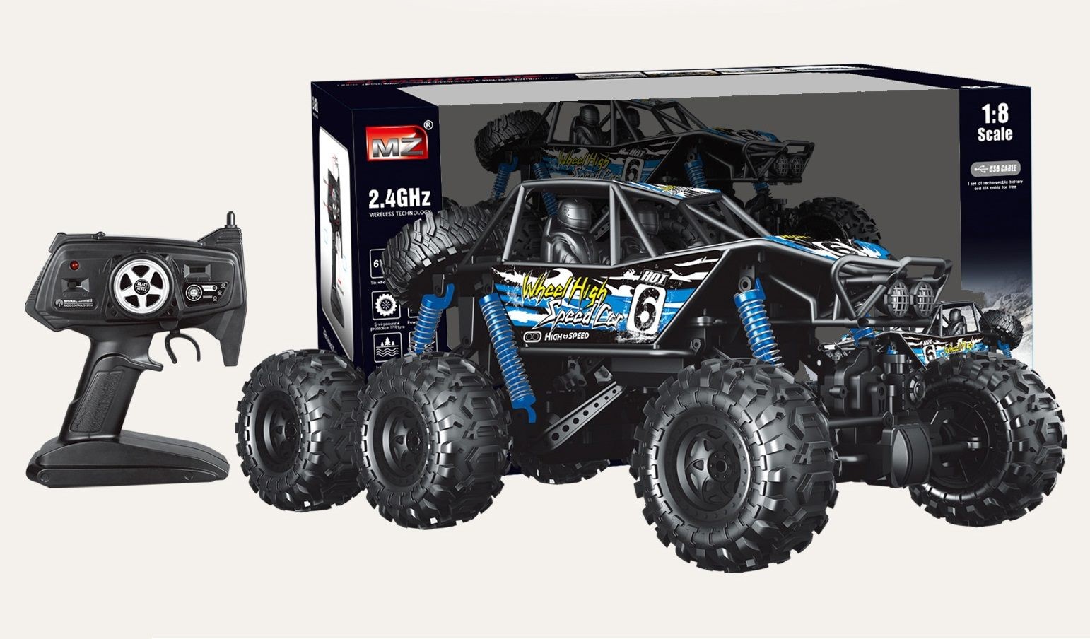 RC Car, Remote Control 6 Wheels, Waterproof Climbing Car, 1:8 Super Big, Orange