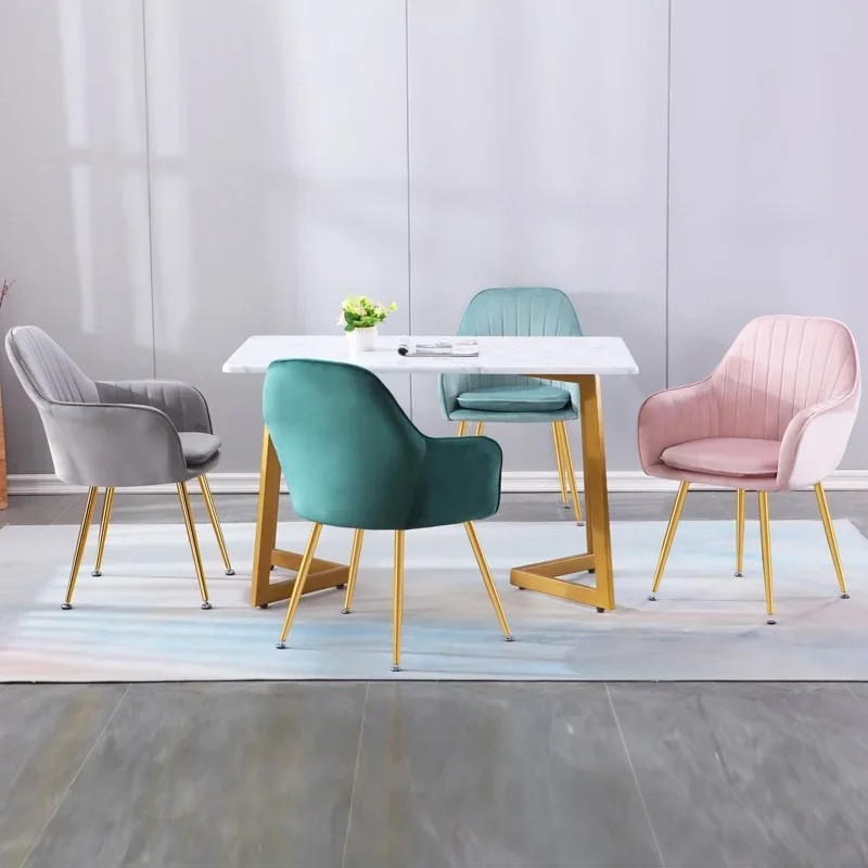 Hot Sale Modern Colorful Pink Armrest Dining Chairs