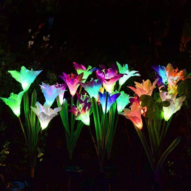 2 x Solar Lights Outdoor Garden Lily Flower Lamps