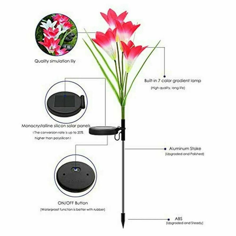 3 x Solar Lights Outdoor Garden Lily Flower Lamps