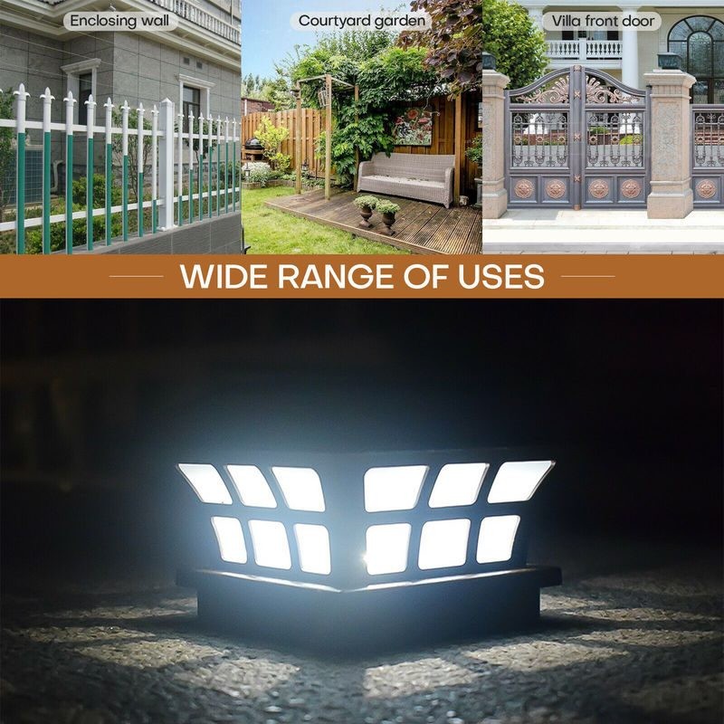 Fence Post Cap Solar Lights Outdoor Lamp Cool Daylight