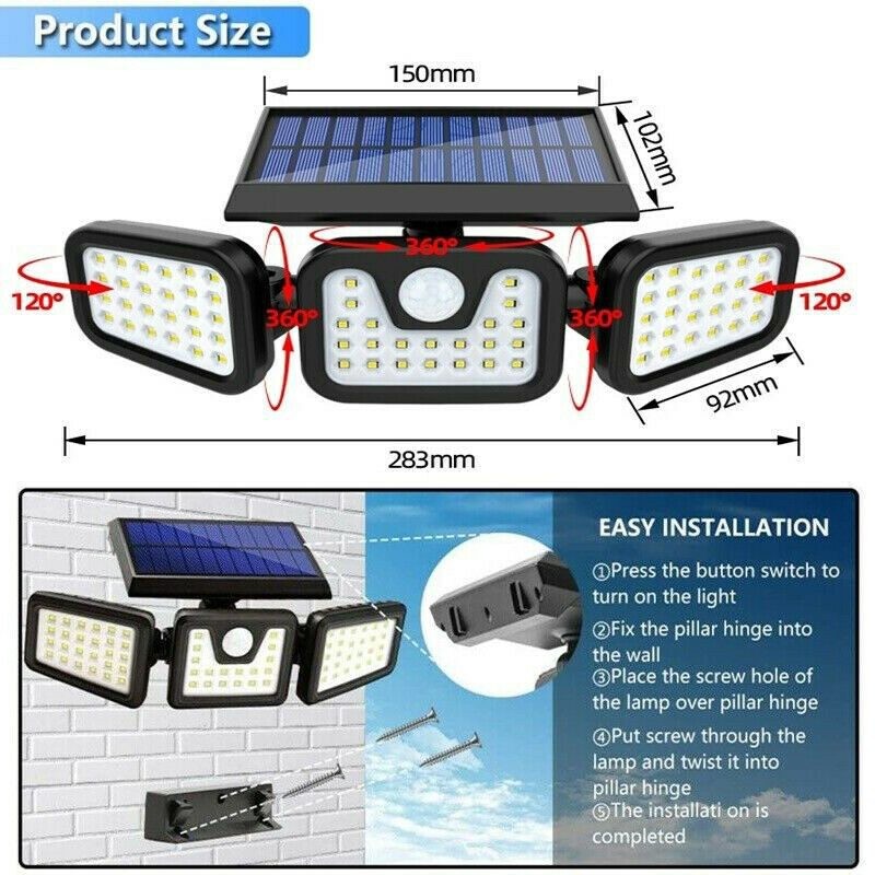 2 x Solar Wall Lights Wall Security Flood Lamp