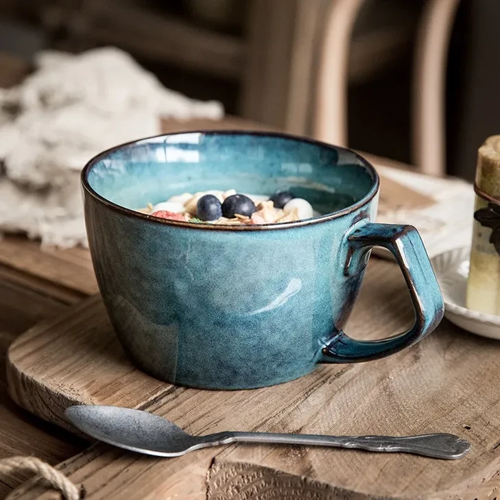 Retro Blue Ceramic Bowl Cup Large Cup