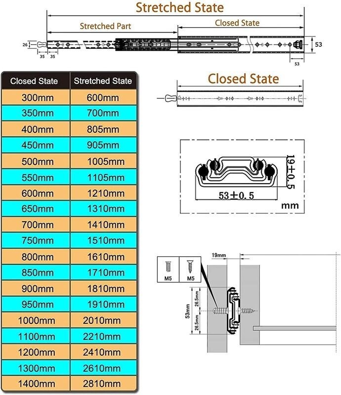 1200mm Drawer Slides Runner