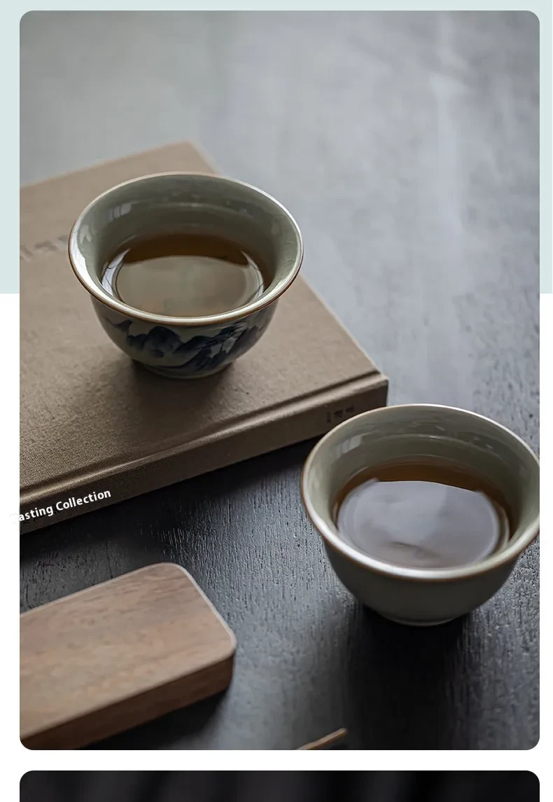 Retro Hand-painted Old Clay Ru Ware Kung Fu Tea Cup