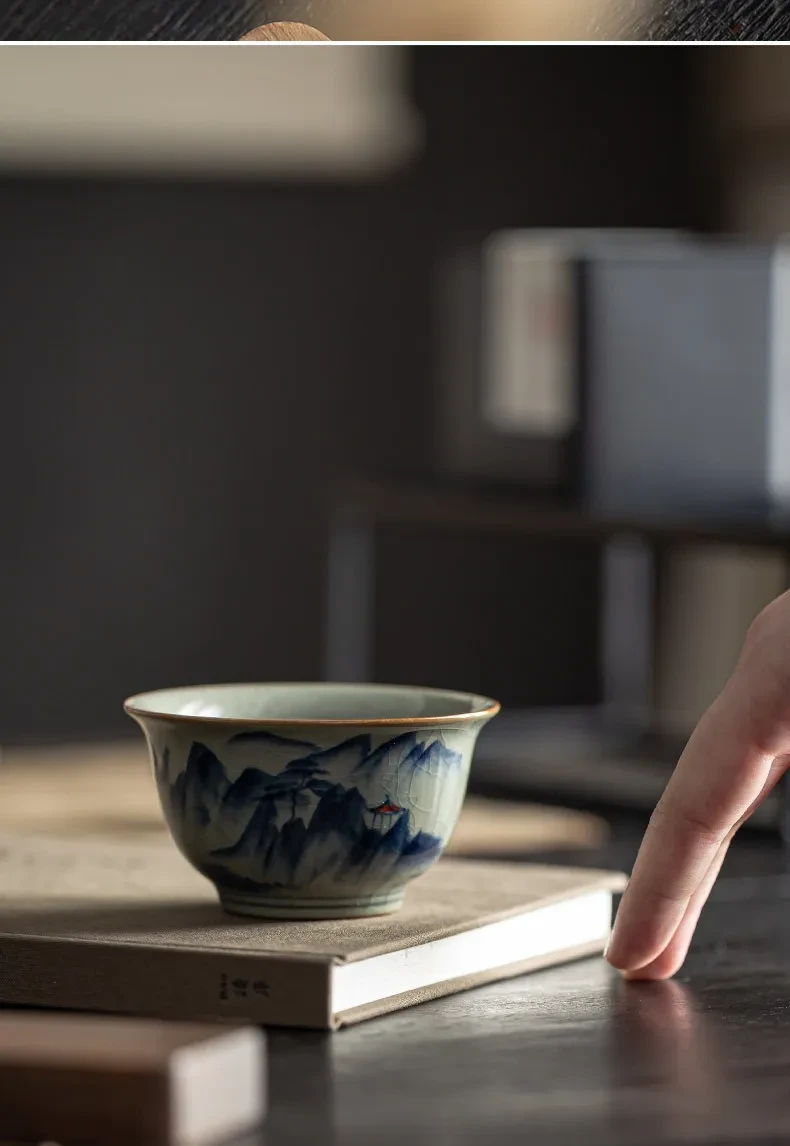 Retro Hand-painted Old Clay Ru Ware Kung Fu Tea Cup