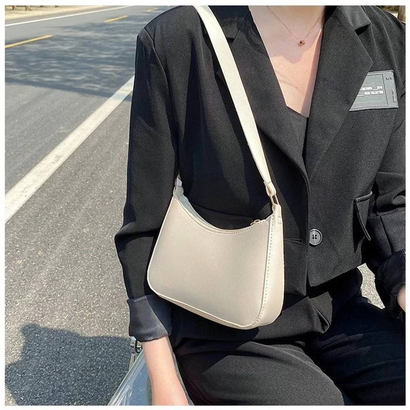 Women's Fashion Handbags  Retro Solid Color PU Leather Shoulder Underarm Bag