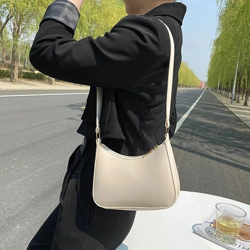 Women's Fashion Handbags  Retro Solid Color PU Leather Shoulder Underarm Bag