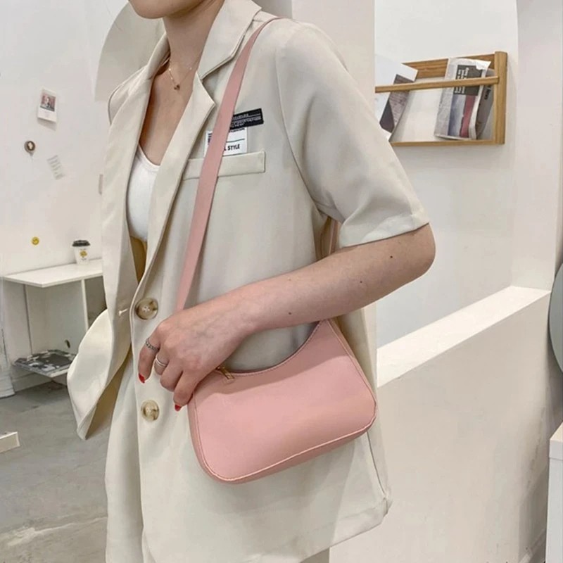 Women's Fashion Handbags  Retro Solid Color PU Leather Shoulder Underarm Bag