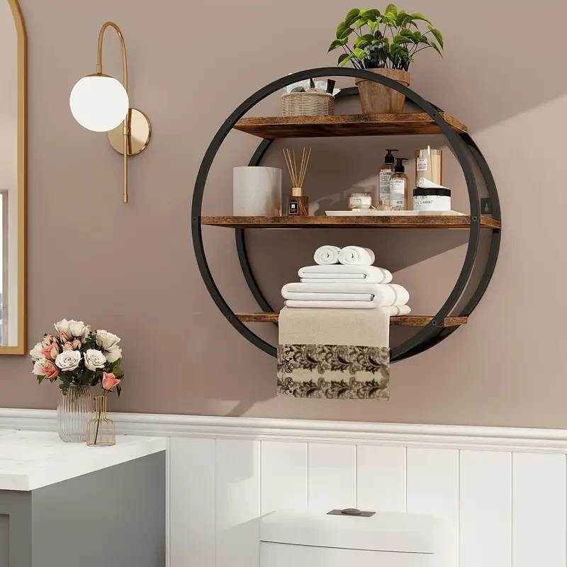 Classic Wooden 3-Tier Round Floating Shelves