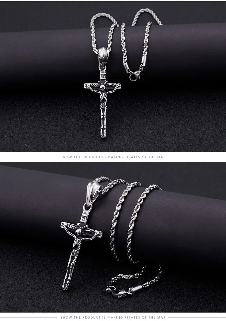 Retro Fashion Jewelry Cross Pendant Personality Cool Skull Men's Stainless Steel Pendant