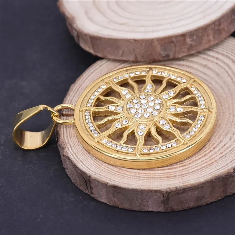 Round Necklace Stainless Steel Pendant Punk Style Sunflower Titanium Steel Retro Pendant