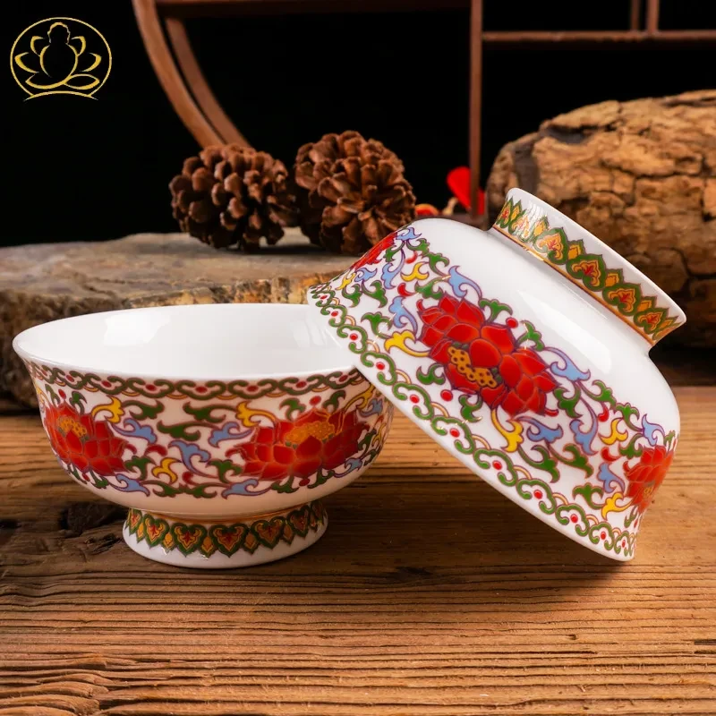 Ceramic Eight Treasure Buddhist Rice Bowl