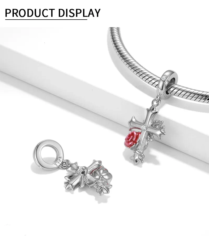 Rose Cross 925 Sterling Silver Oxide Pendant Bracelet Bracelet Pendant DIY Accessories